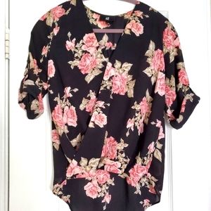 Gorgeous black wrap top with pink florals